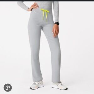 Figs Gray Pants with Neon Yellow Drawstring